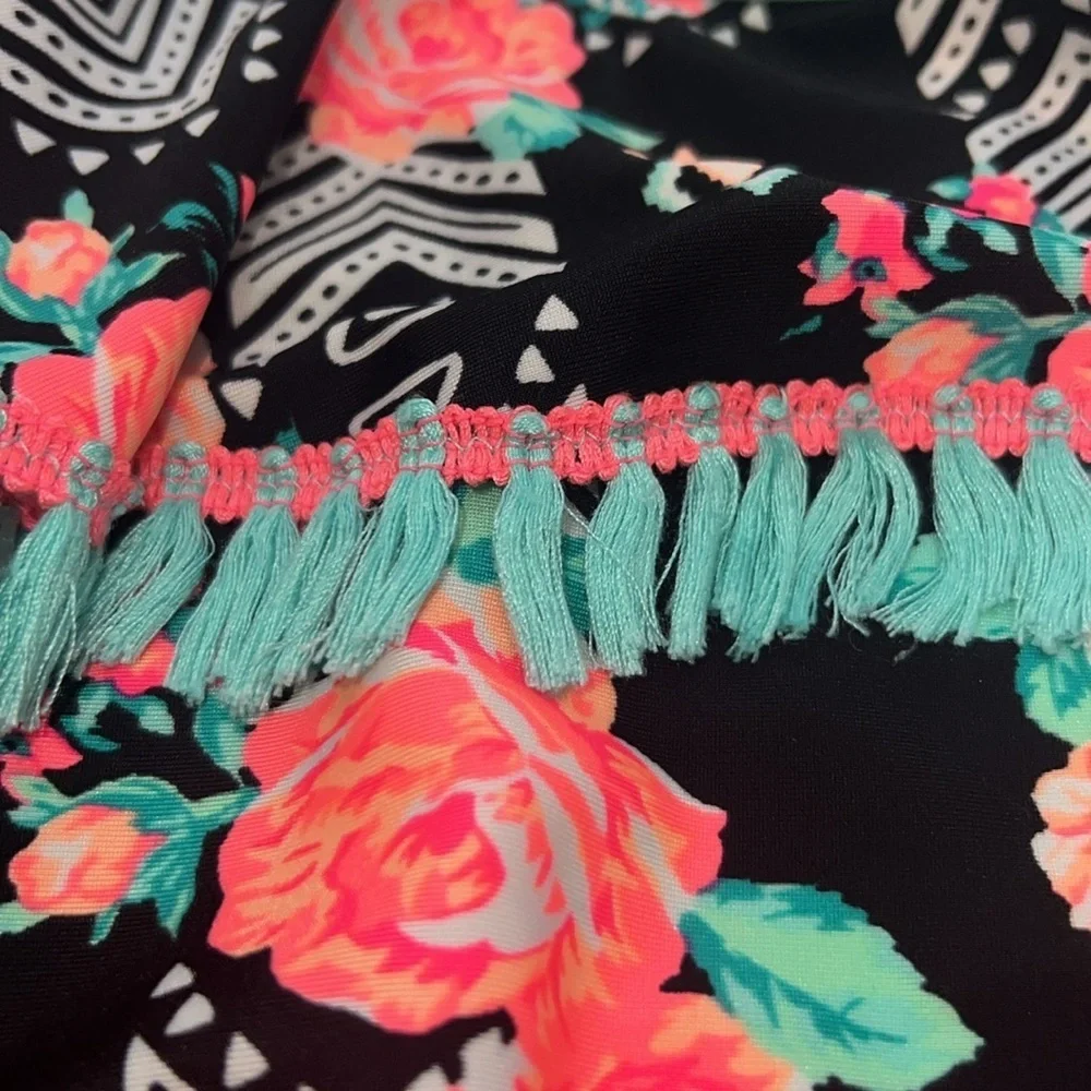 Toddler girl fluorescent like color fringe top swimsuit